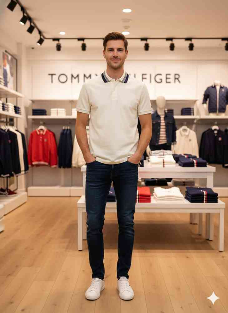 Tommy Hilfiger Cream Premium Quality Tees-thumb-0