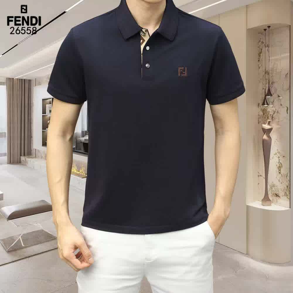 Blue Fendi Black Embroidery Logo Premium T-shirt