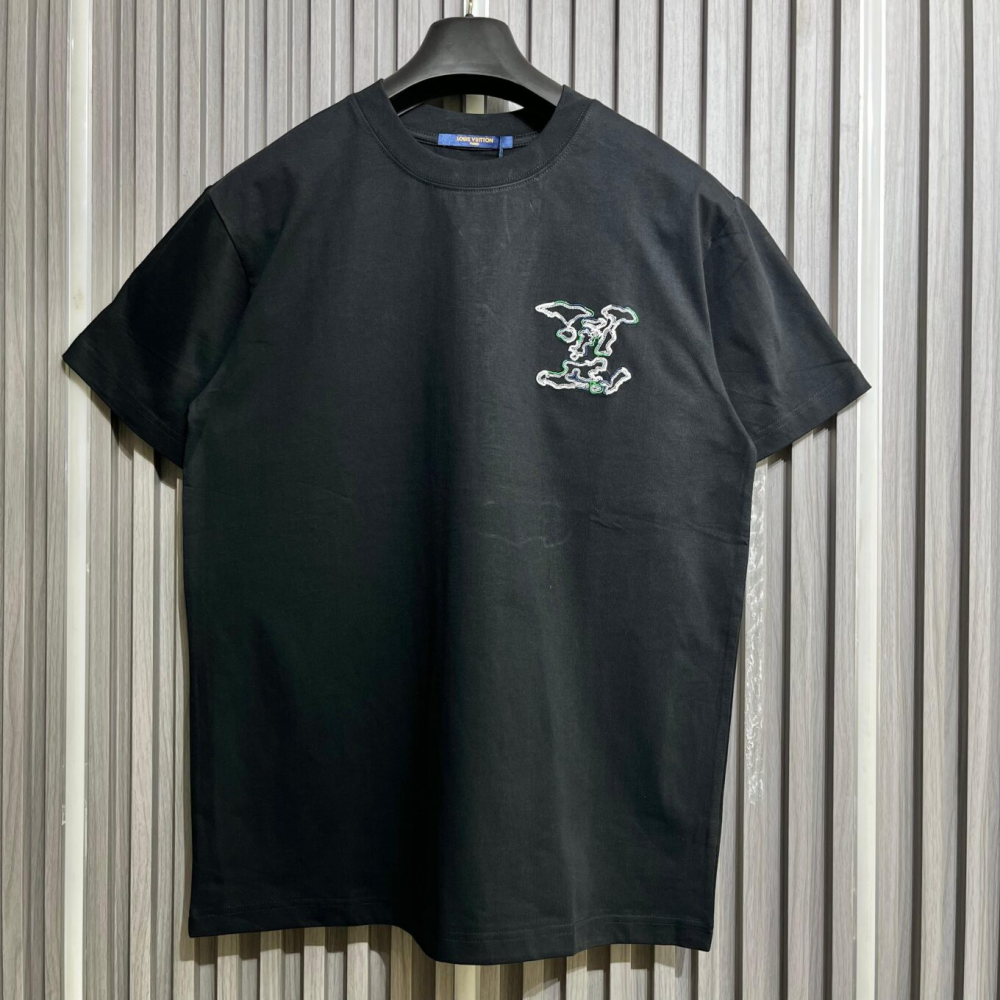 Black Louis Vuitton White Embroidered Logo T-Shirt