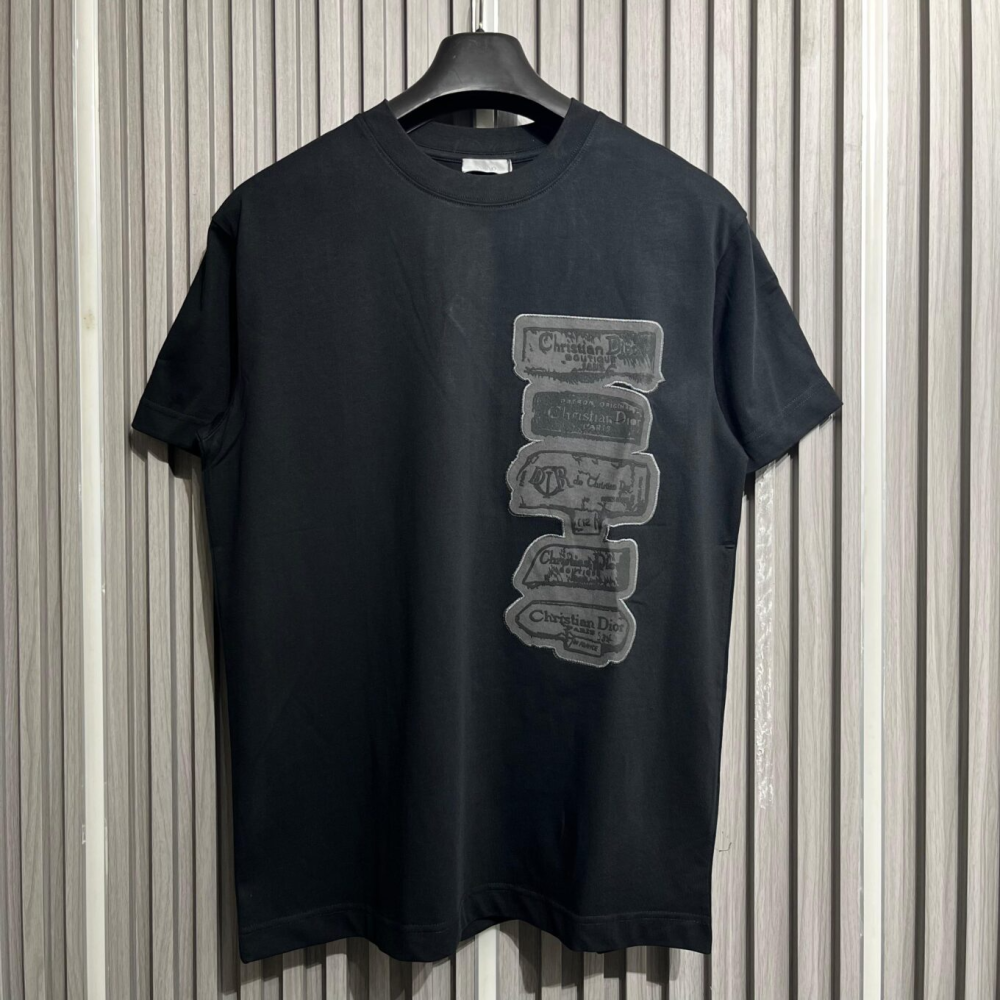 Dior Archives Labels Black Cotton T-Shirt-thumb-0