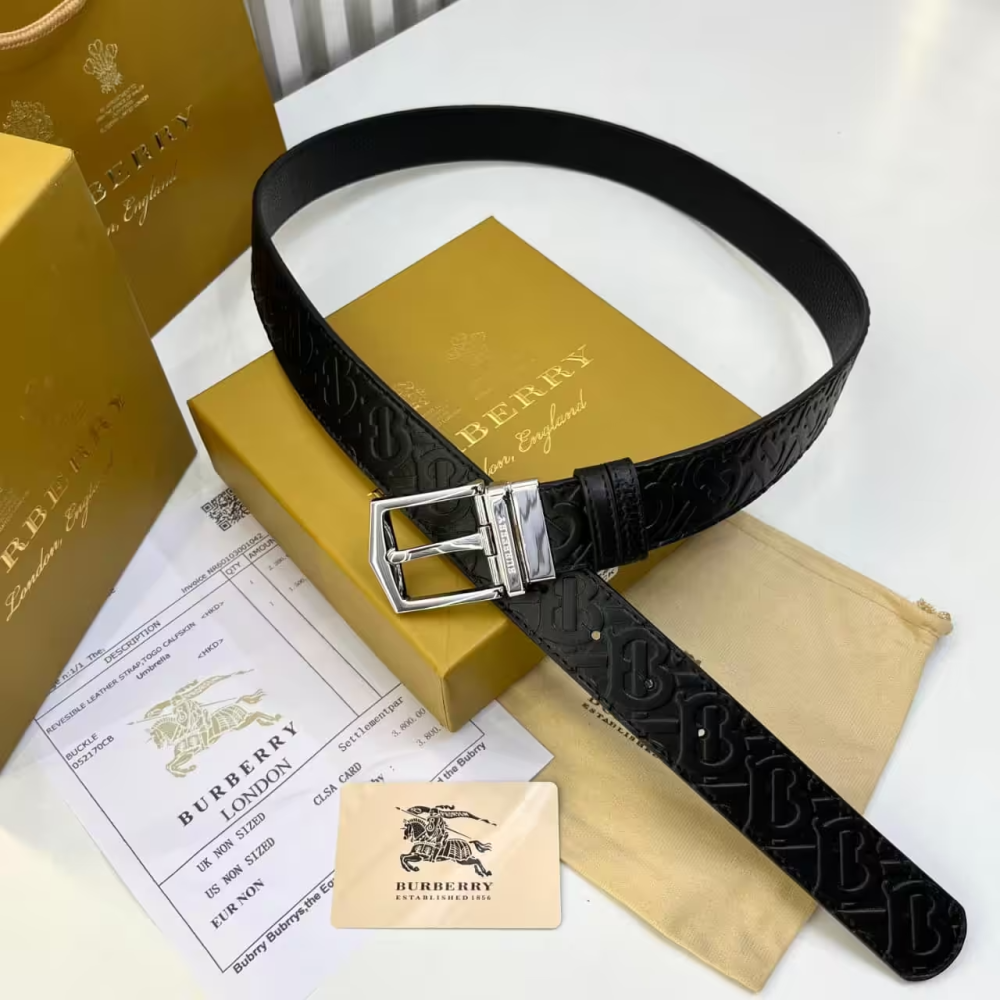 Burberry TB Embossed Silver Reversible Belt-thumb-0