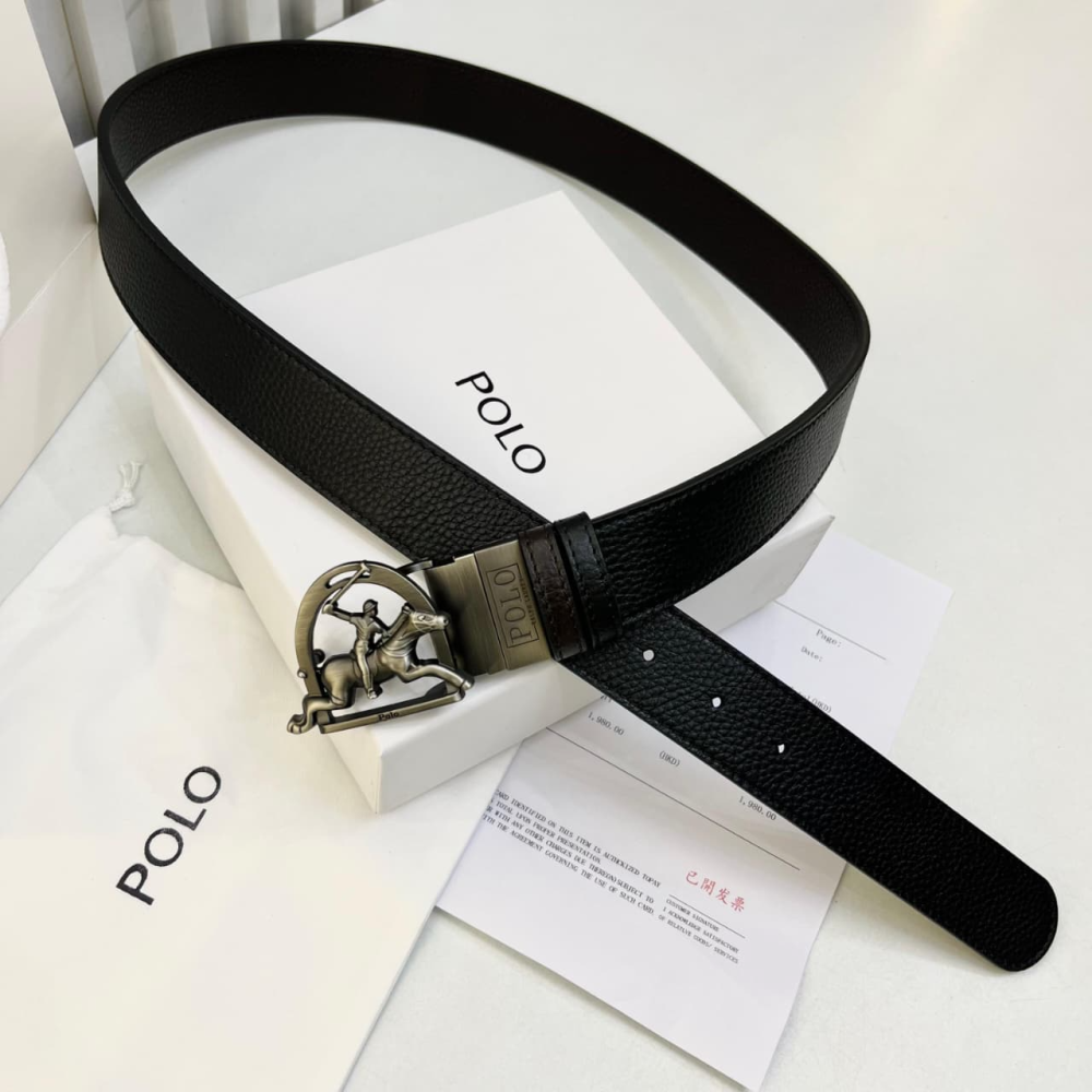 Black Polo Ralph Lauren Equestrian Elite Brown Textured Belt