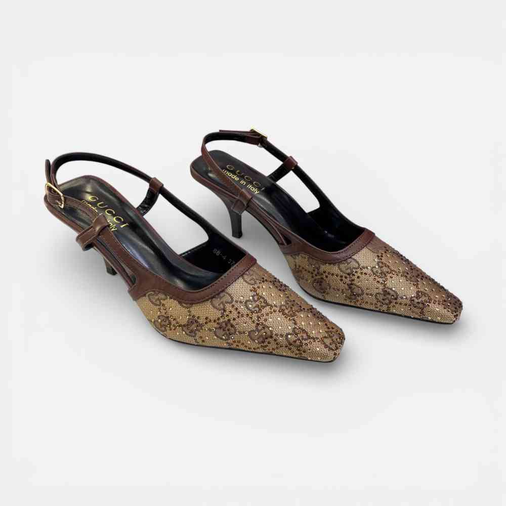Brown Gucci Women's Black Slingback Heels Sandles