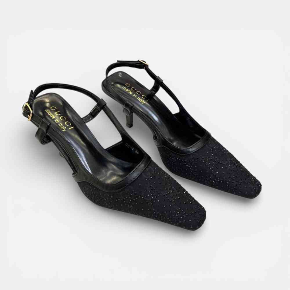 Gucci Women's Black Slingback Heels Sandles-thumb-0