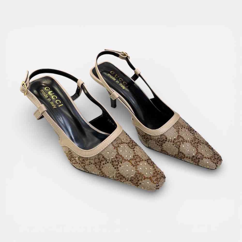 Beige Gucci Women's Black Slingback Heels Sandles