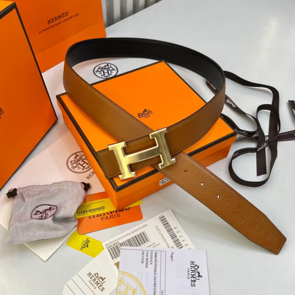 Brown Hermes Constance Black Reversible Belt