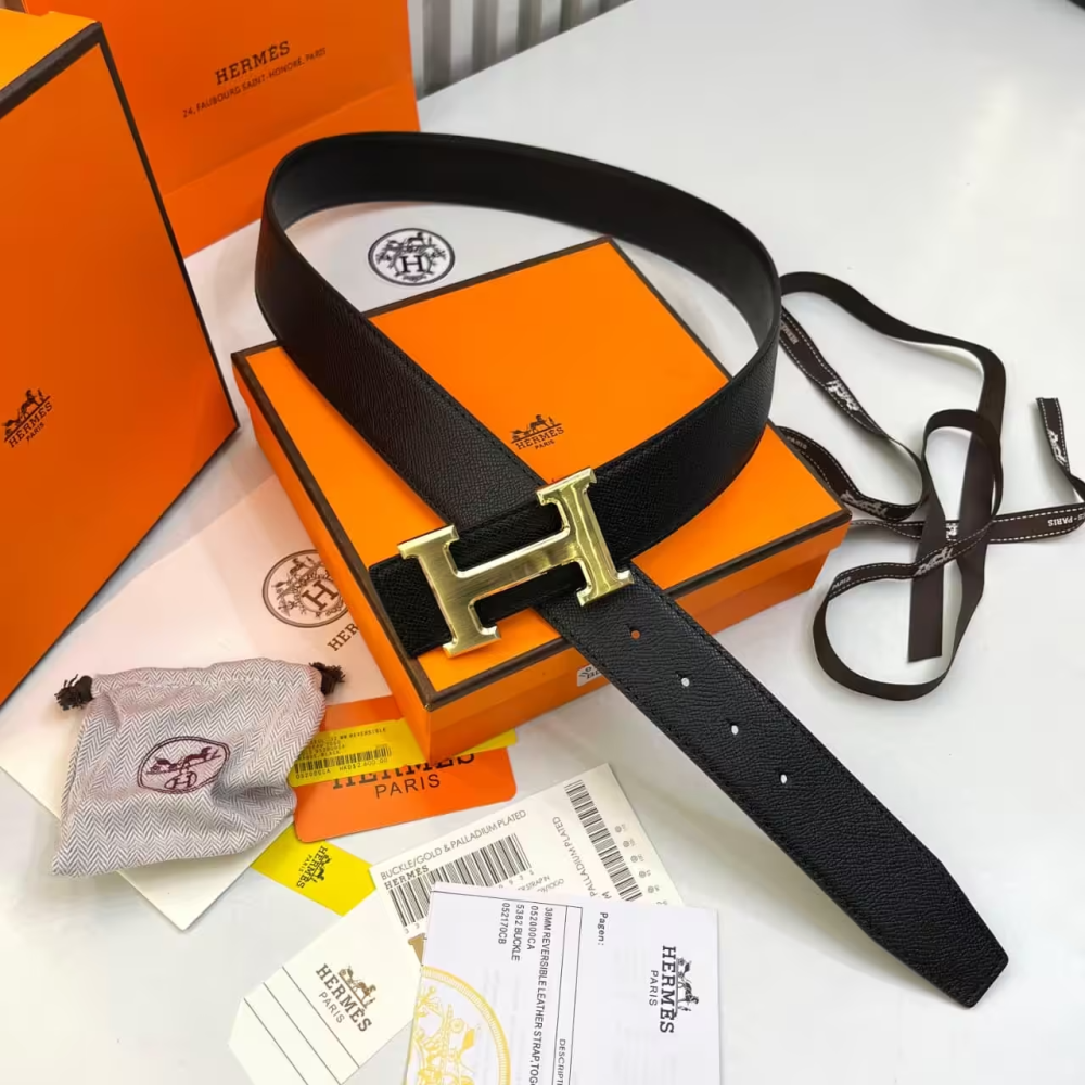 Hermes Constance Black Reversible Belt-thumb-0