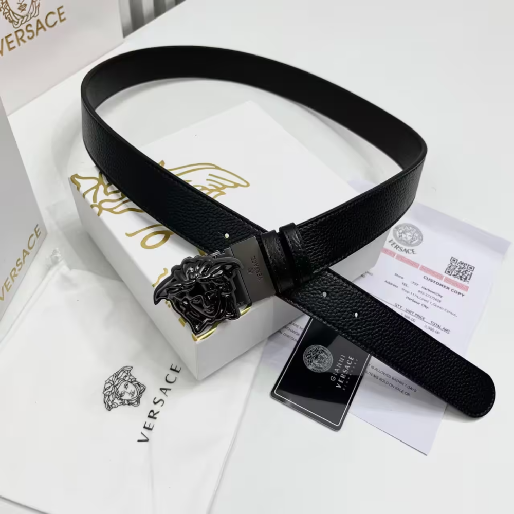 La Medusa Black Leather Belt Versace La Medusa Black & Golden Leather Belt