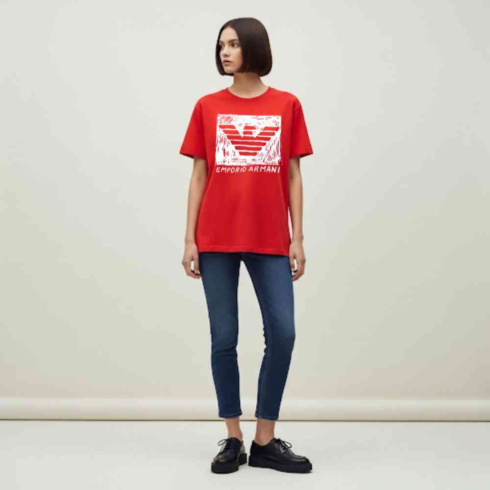Red Emporio Armani Brown Premium Quality Women T-shirt