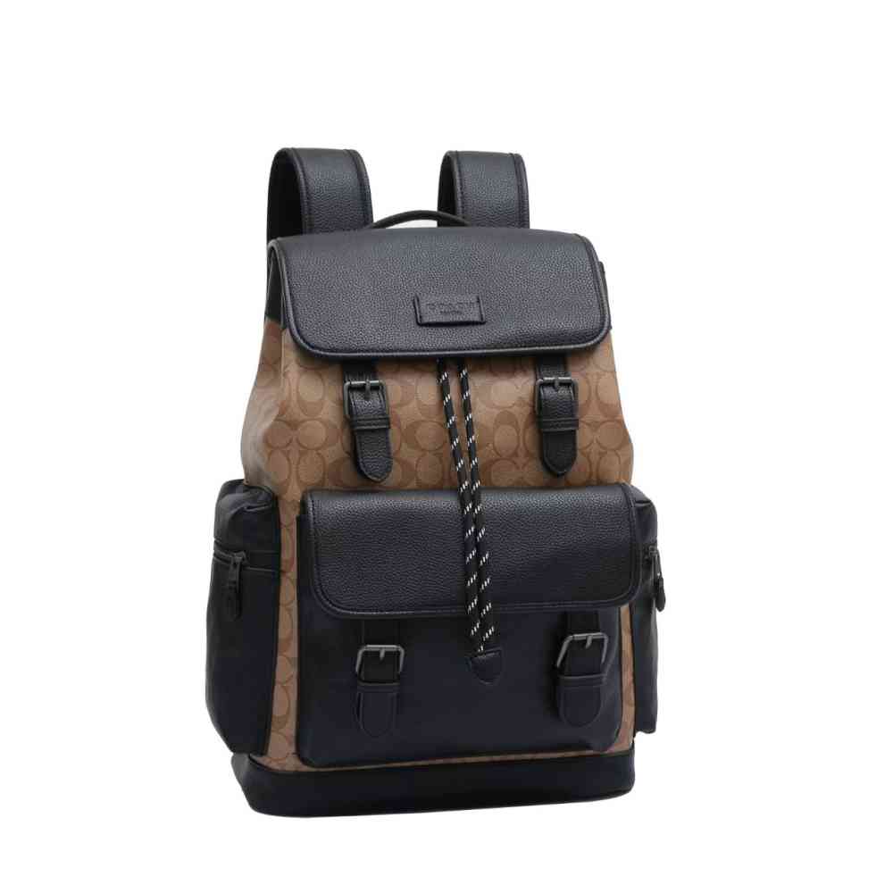 Beige Coach Rivingtone Black Leather Backpack