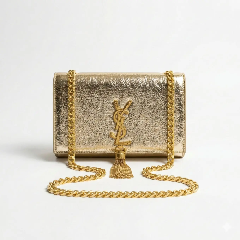 Golden Saint Laurent Silver Kate Metallic Bag