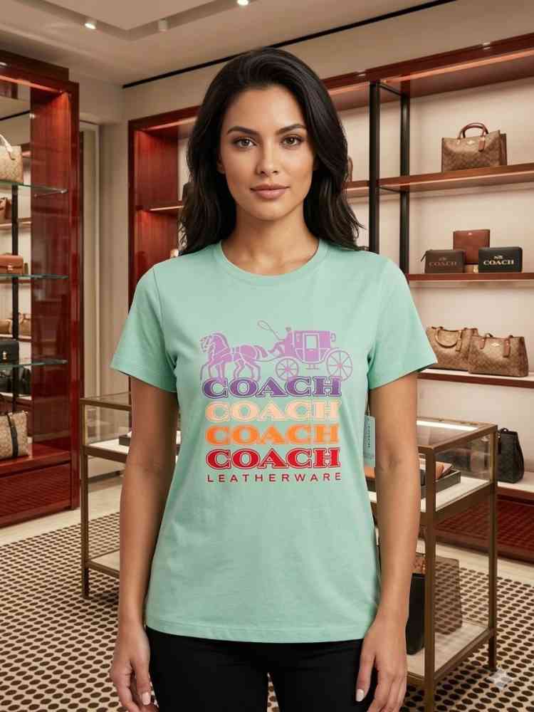 Green Coach White Premium Quality Women T-shirt