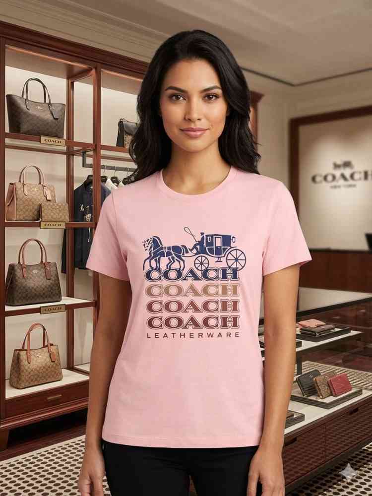 Pink Coach White Premium Quality Women T-shirt