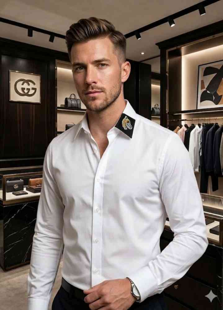 White Gucci Brown Premium Quality Cotton Shirt