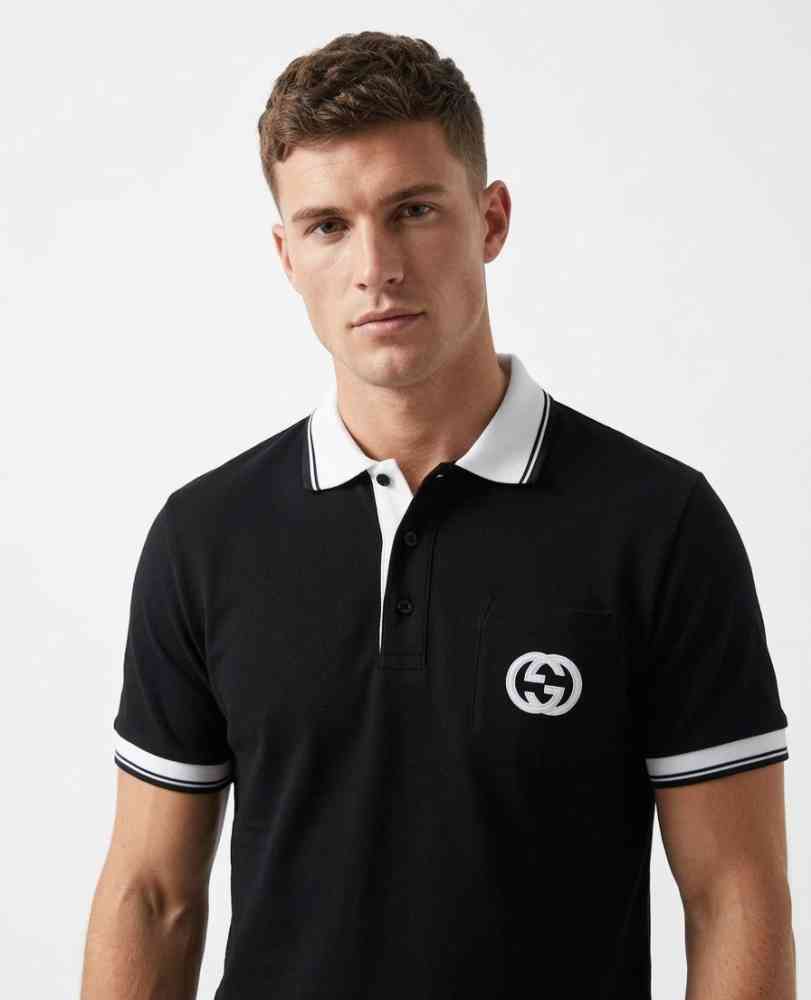 Black Gucci White Premium Quality Polo T-shirt