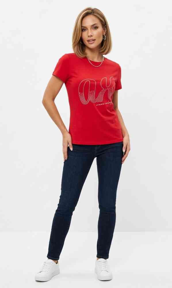 Red Armani Exchange Grey Premium Quality Women T-shirt