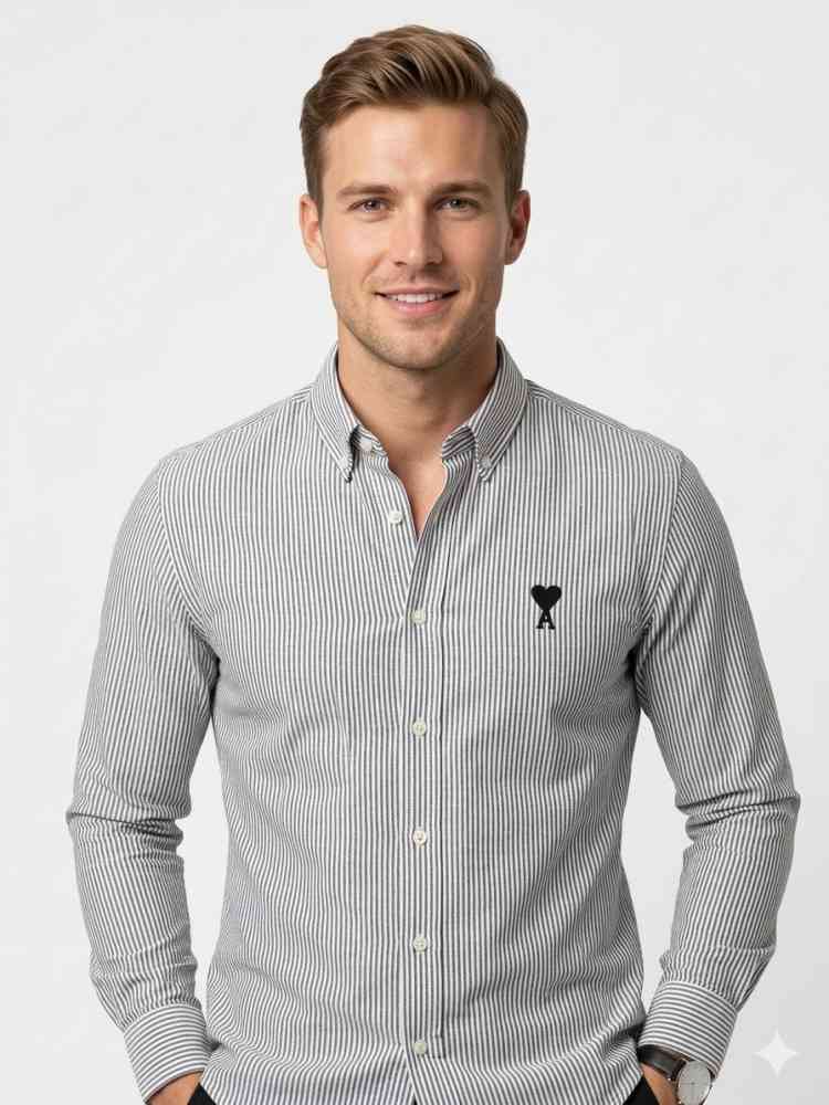 Black Ami Paris Heart Logo Yellow Striped Shirt
