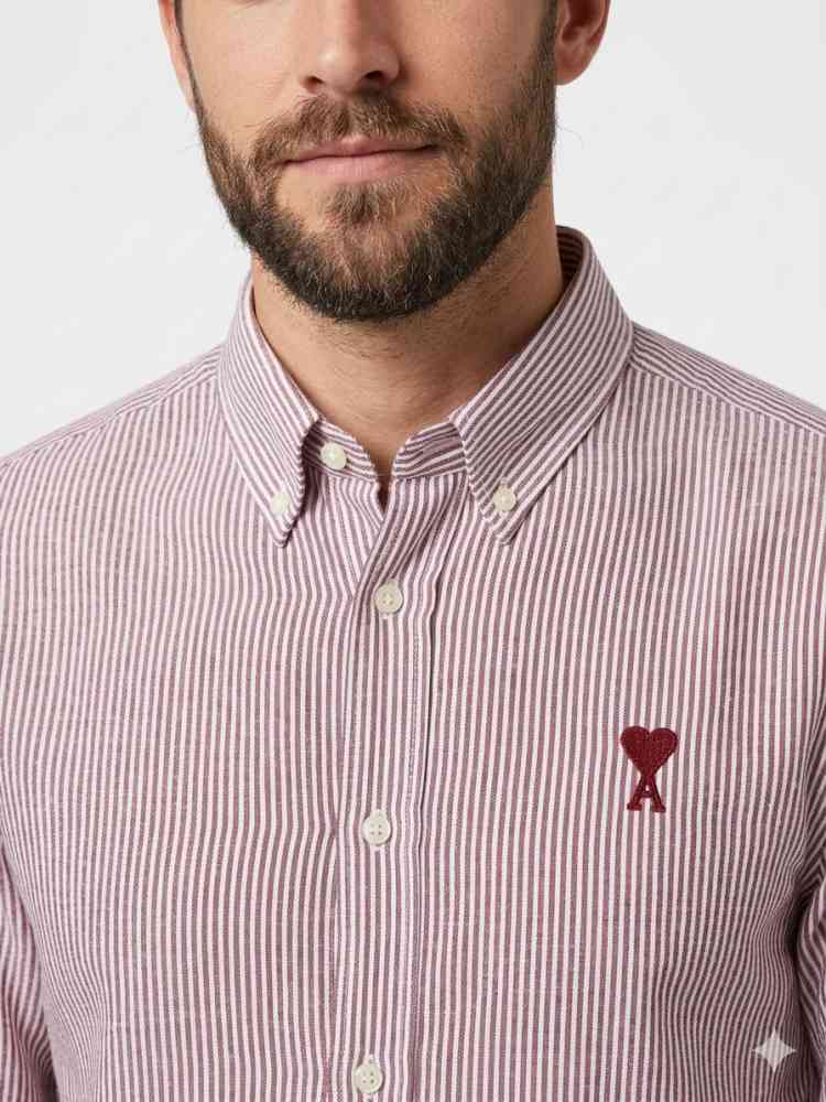 Wine Ami Paris Heart Logo Yellow Striped Shirt