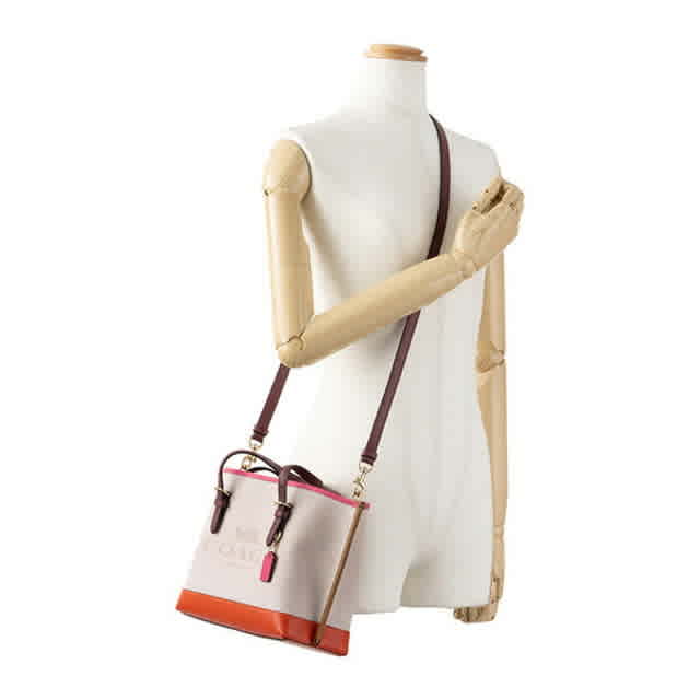 Coach Laurel White & Orange Mollie Colour Block Tote Bag-5