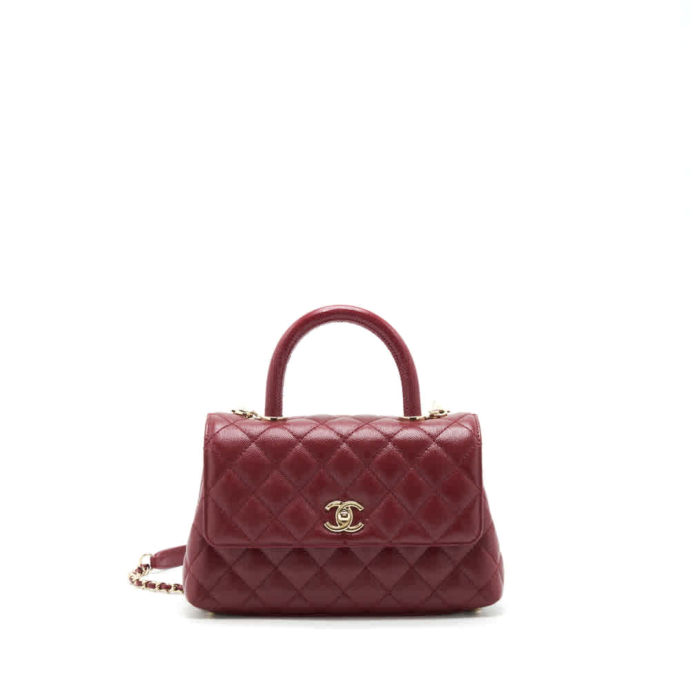 Wine Chanel Coco Classic Top Black Handle Sling Bag
