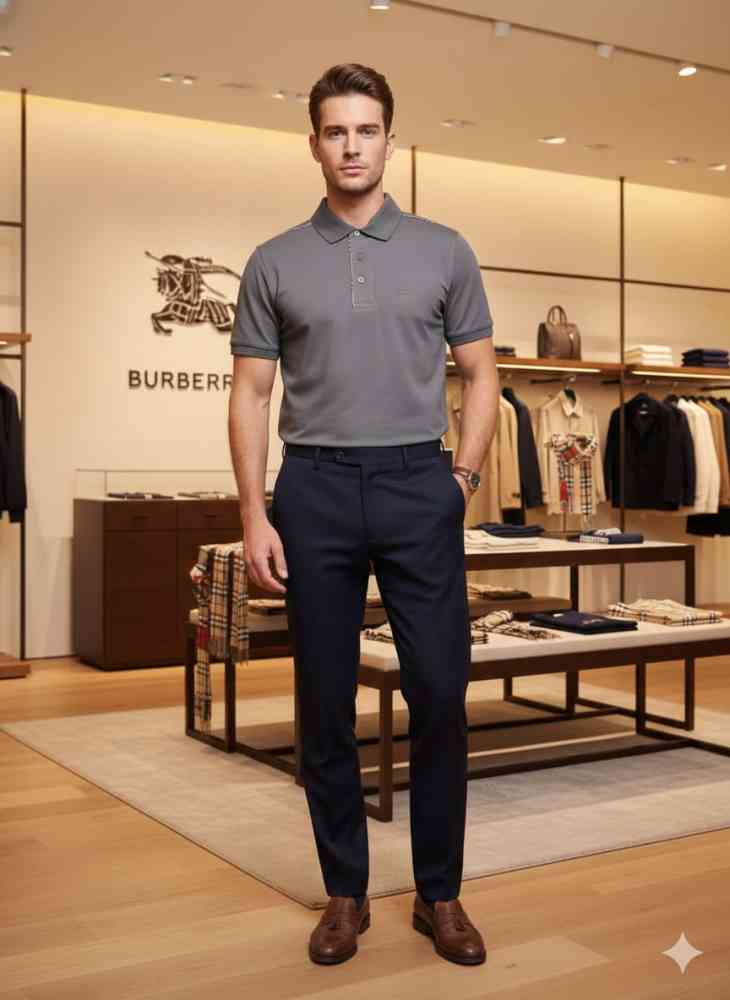 Burberry Grey Premium Exclusive Polo T-shirt-thumb-1