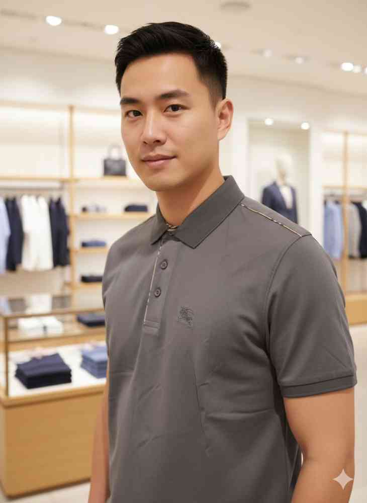 Burberry Grey Premium Exclusive Polo T-shirt-thumb-0
