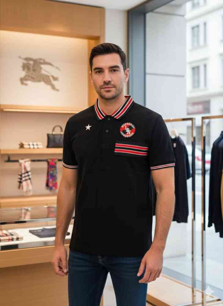 Black Burberry White Premium Exclusive Polo T-shirt