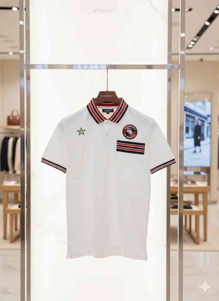 Burberry White Premium Exclusive Polo T-shirt-thumb-2