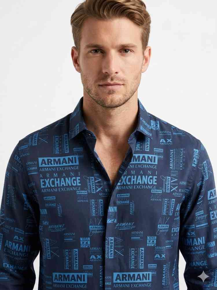 Armani Exchange Blue Premium Quality Cotton Shirt-thumb-1