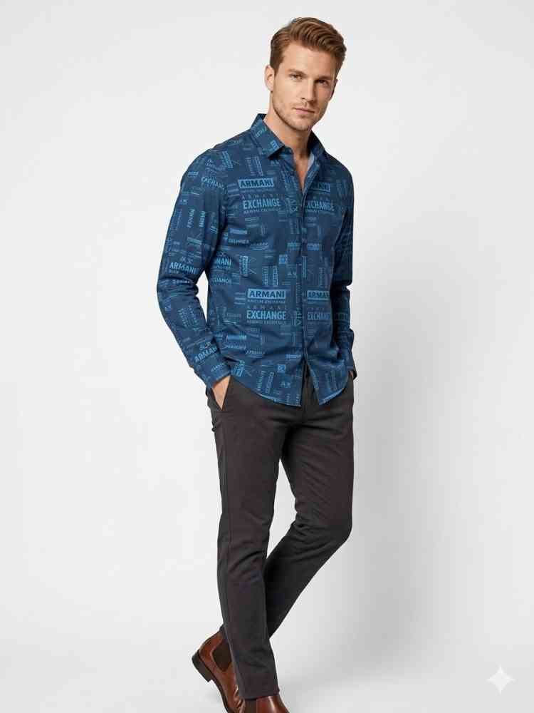 Blue Armani Exchange White Premium Quality Cotton Shirt