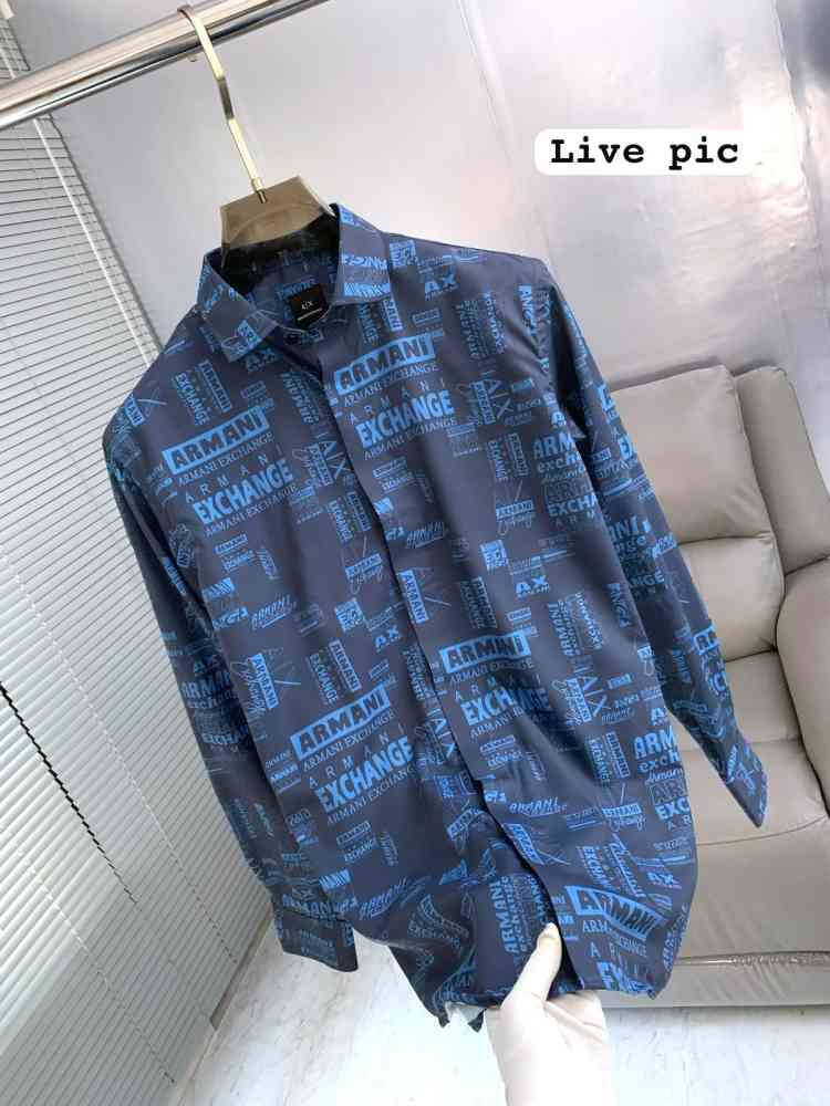 Armani Exchange Blue Premium Quality Cotton Shirt-thumb-3