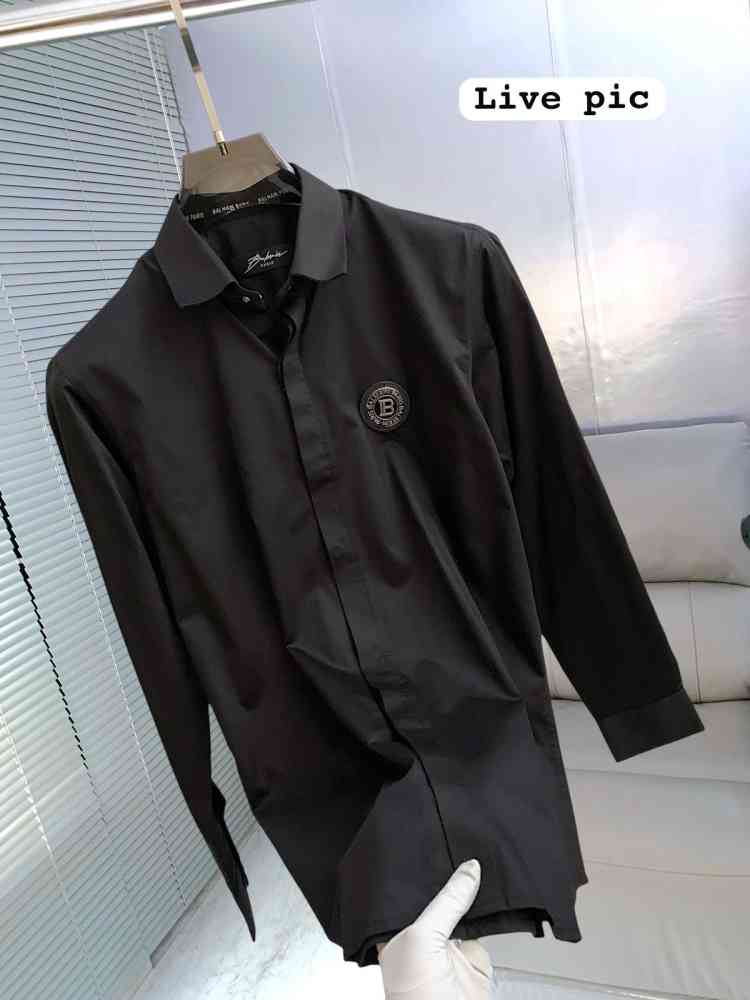 Balmain Embroidered Black Premium Cotton Shirt-thumb-1