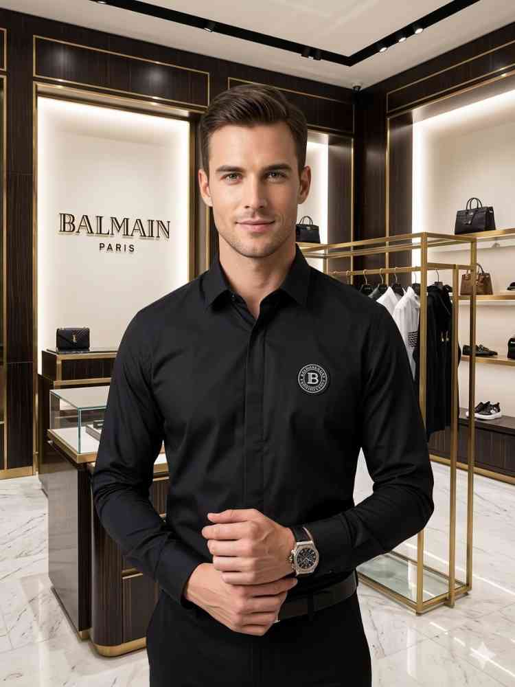 Balmain Embroidered Black Premium Cotton Shirt-thumb-0