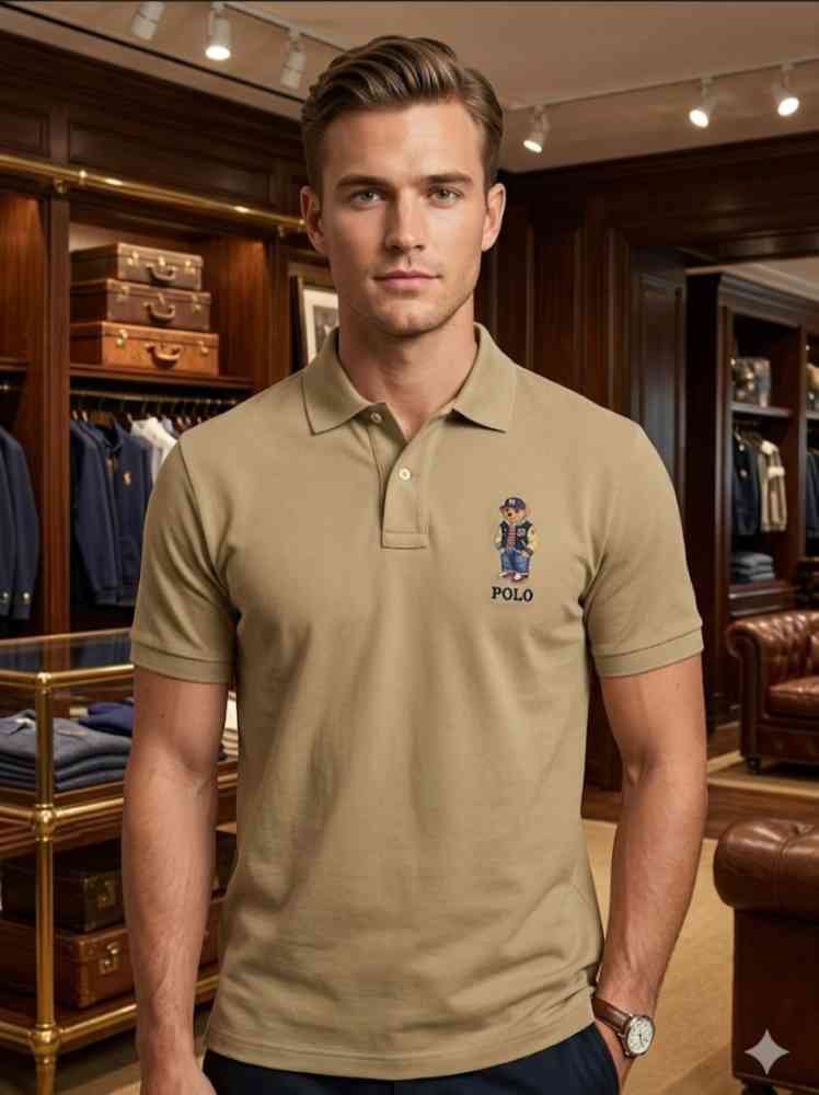 Beige Ralph Lauren Green Premium Collar T-shirt