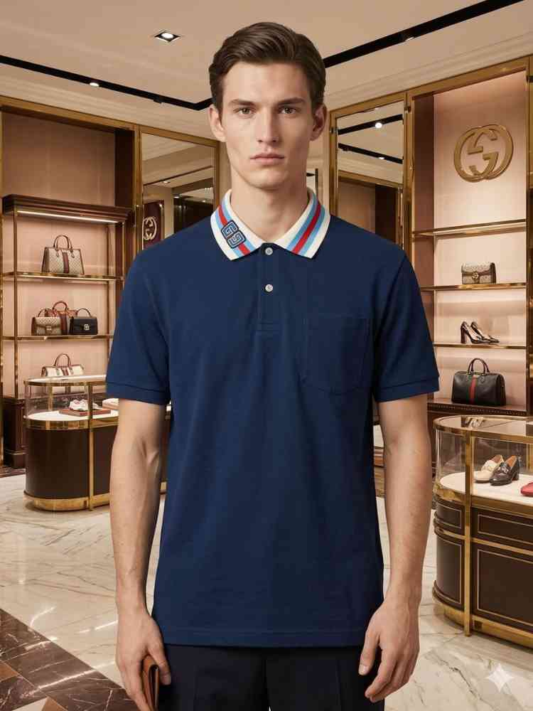 Blue Gucci White Premium Quality Polo T-shirt