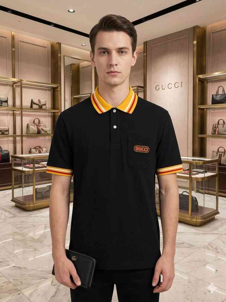 Black Gucci White Premium Quality Polo T-shirt
