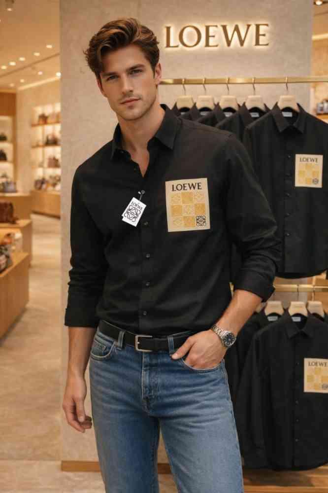 Loewe Embroidered Black Premium Cotton Shirt-thumb-0