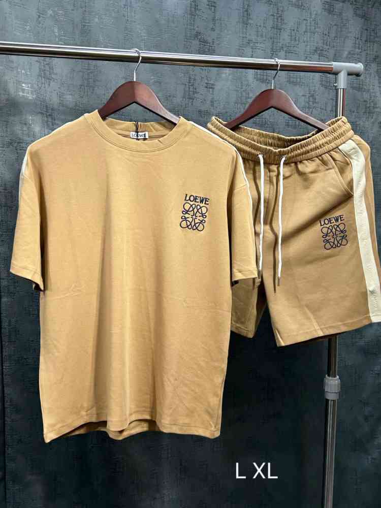 Loewe Embroidered Brown Premium Shirt & Shorts Combo-thumb-0