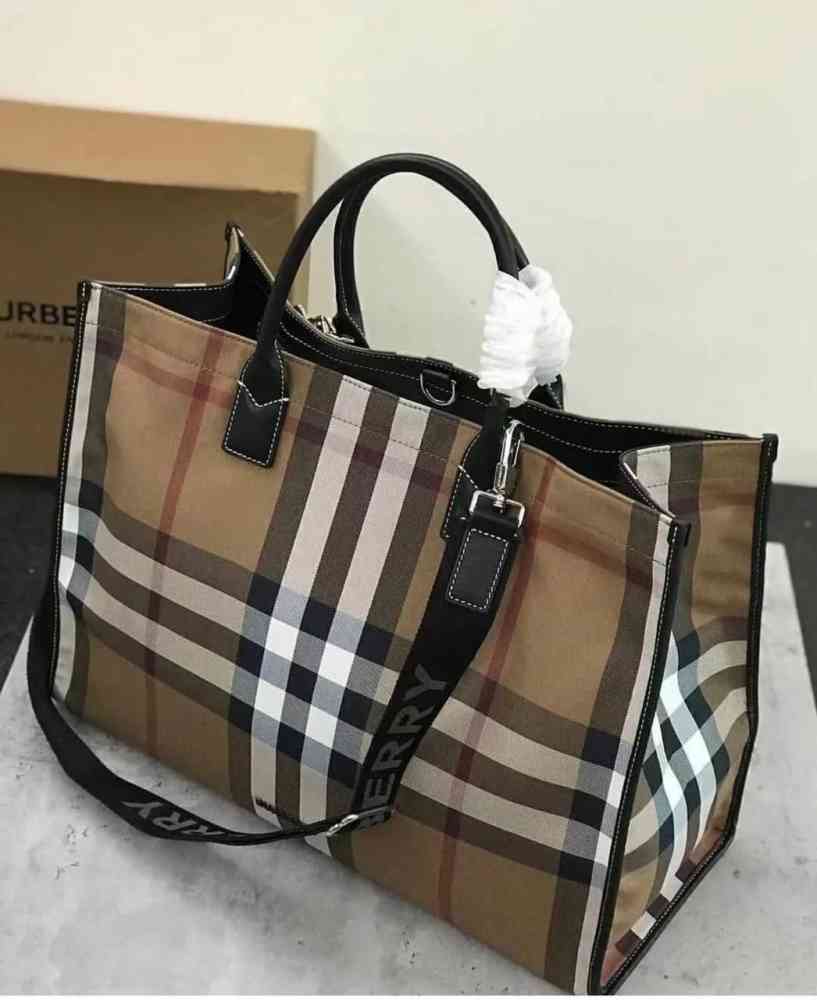 Burberry Denny Checked Brown Tote Bag-thumb-0