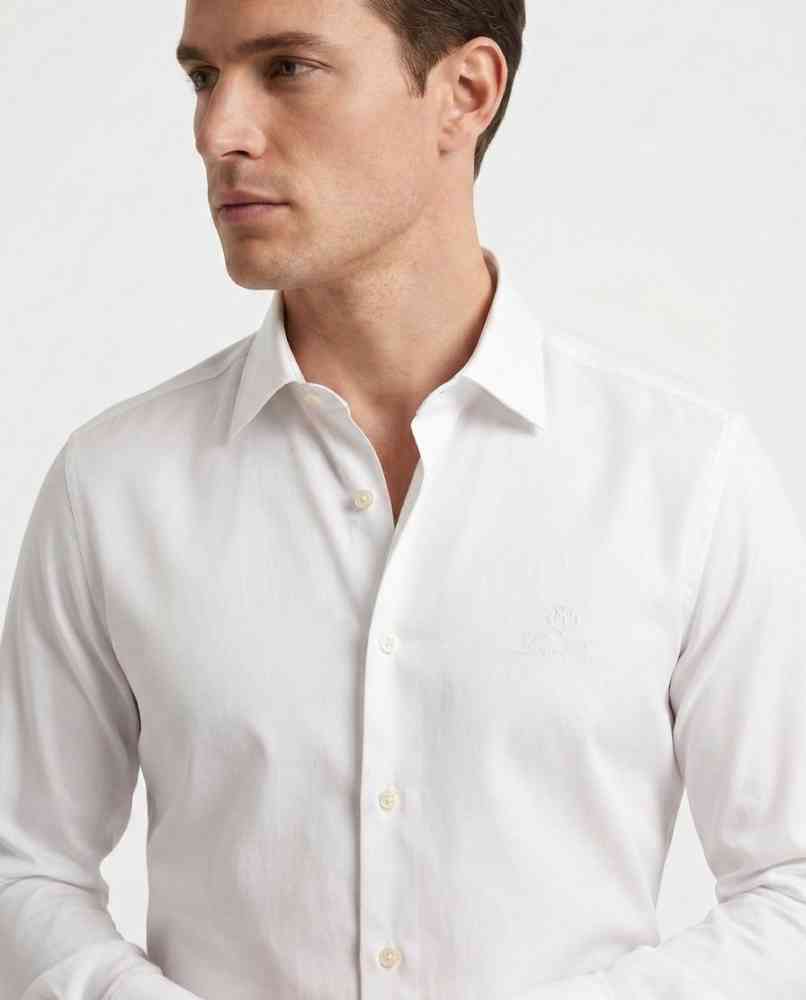Loro Piana Embroidered White Premium Cotton Shirt-thumb-0