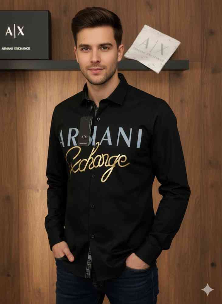 Armani Exchange Black Premium Quality Cotton Shirt-thumb-1