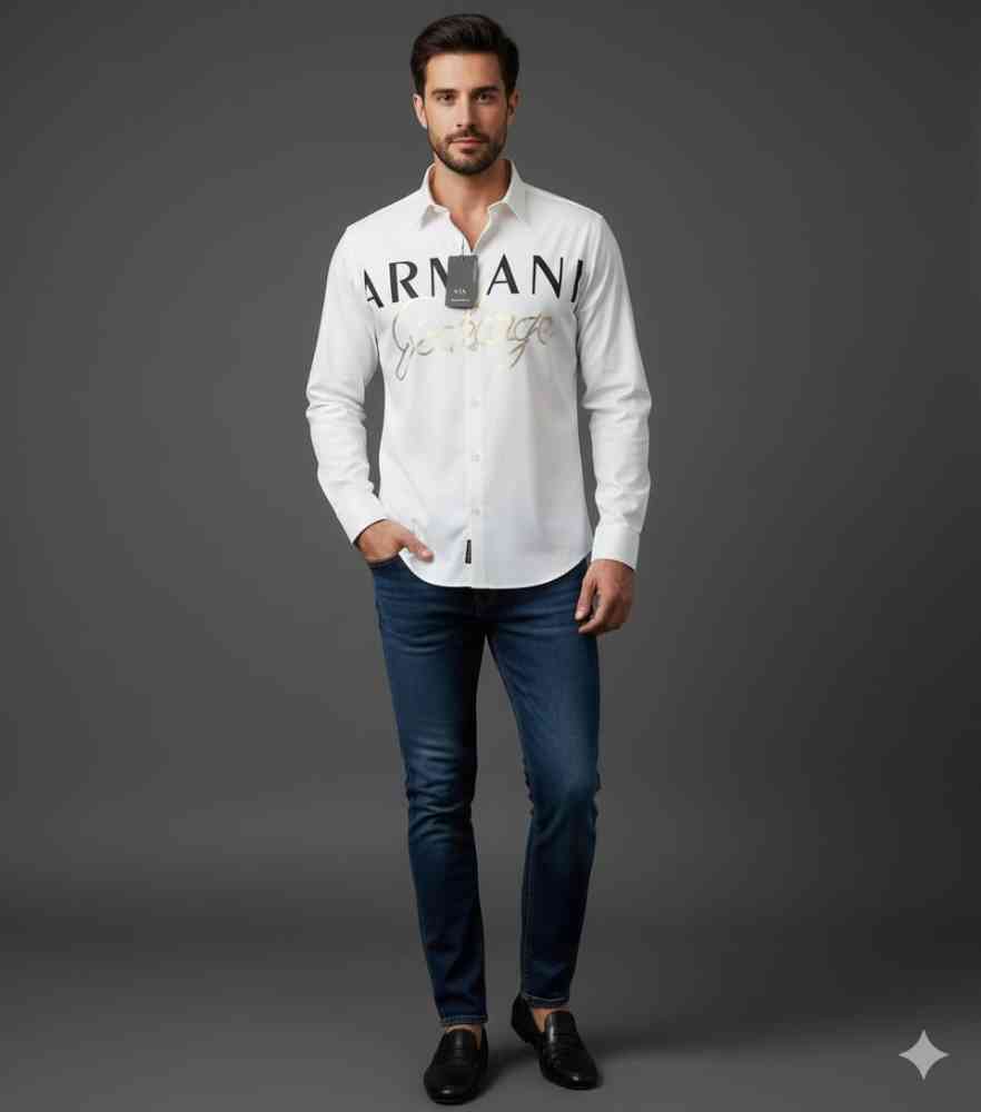 Armani Exchange White Premium Quality Cotton Shirt-thumb-0