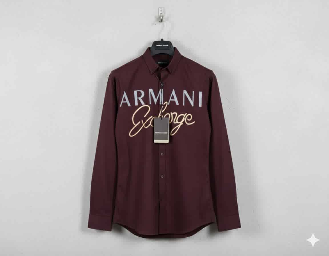 Wine Armani Exchange White Premium Quality Cotton Shirt