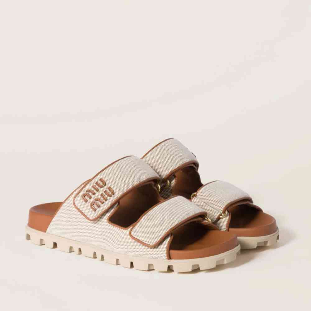 Miu Miu Beige Brandly Premium Quality Flat Slides-thumb-0