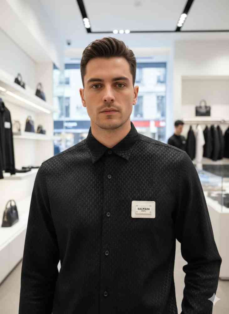 Balmain Embroidered Black Premium Cotton Shirt-thumb-1