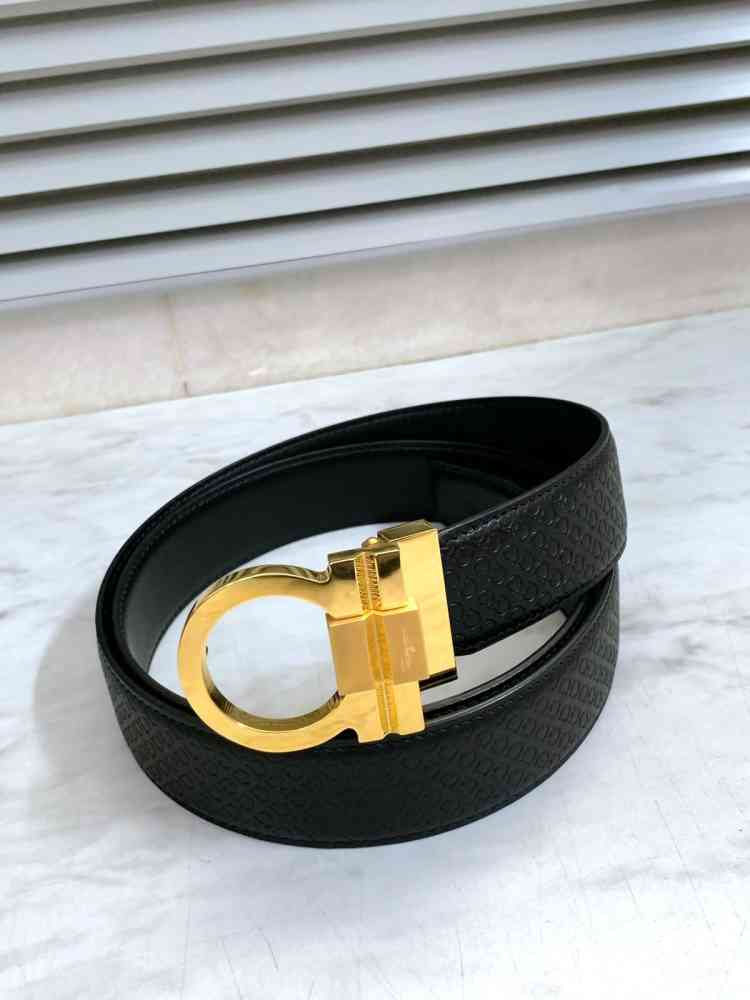 Salvatore Ferragamo Golden & Black Premium Quality Leather Belt-thumb-3