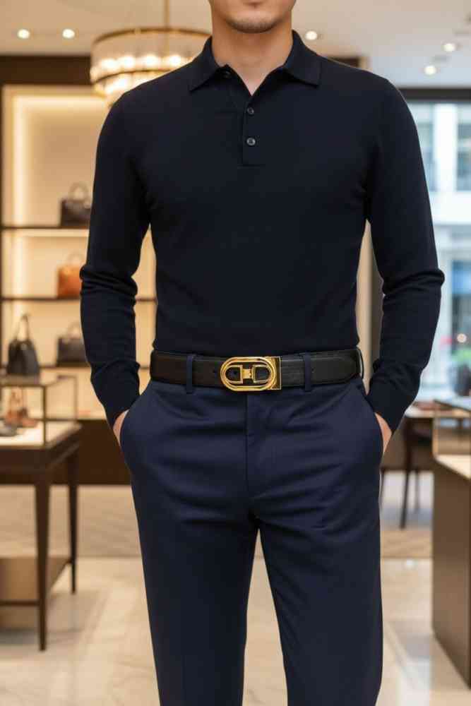 Salvatore Ferragamo Golden & Black Premium Quality Leather Belt-thumb-1