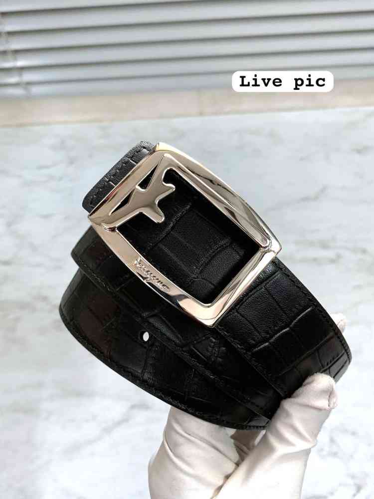 Salvatore Ferragamo Silver & Black Premium Quality Leather Belt-thumb-2