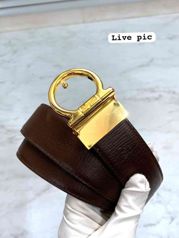 Salvatore Ferragamo Golden & Brown Premium Quality Leather Belt-thumb-2