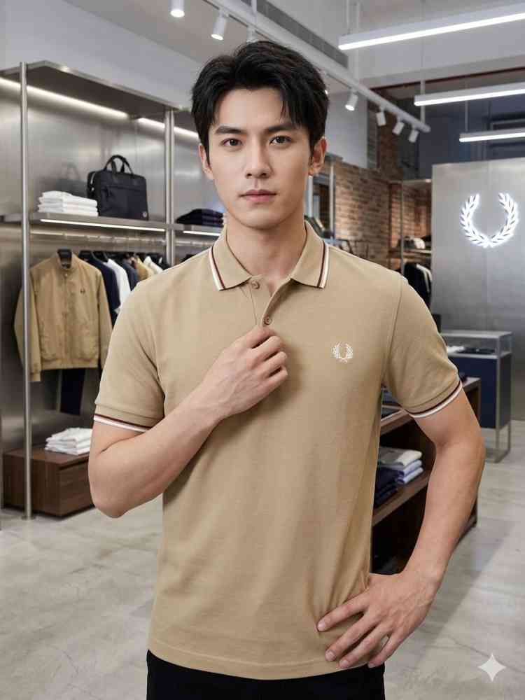 Brown Fred Perry Embroidered logo Grey Premium T-shirt